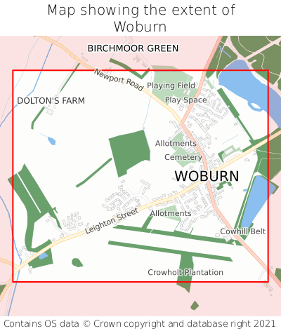Map showing extent of Woburn as bounding box