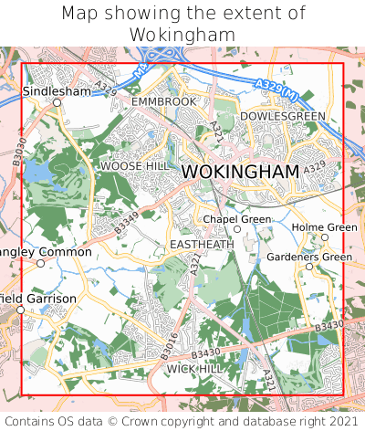 Map showing extent of Wokingham as bounding box