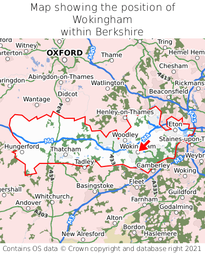 Map showing location of Wokingham within Berkshire