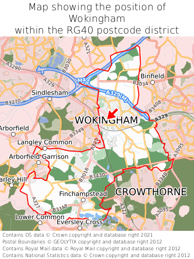 Map showing location of Wokingham within RG40