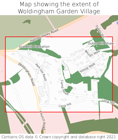 Map showing extent of Woldingham Garden Village as bounding box