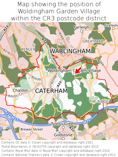 Map showing location of Woldingham Garden Village within CR3