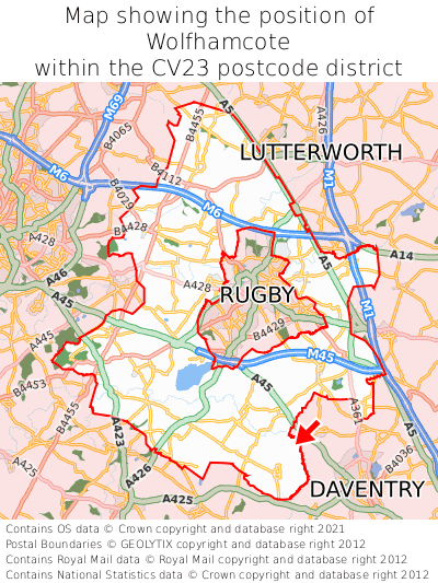 Map showing location of Wolfhamcote within CV23
