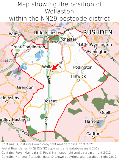 Map showing location of Wollaston within NN29
