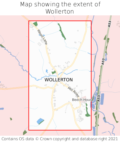 Map showing extent of Wollerton as bounding box