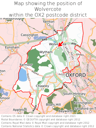 Map showing location of Wolvercote within OX2