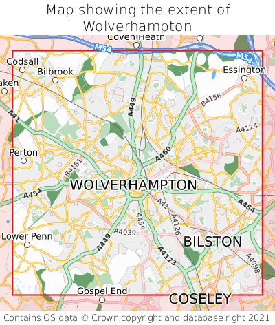 Map showing extent of Wolverhampton as bounding box