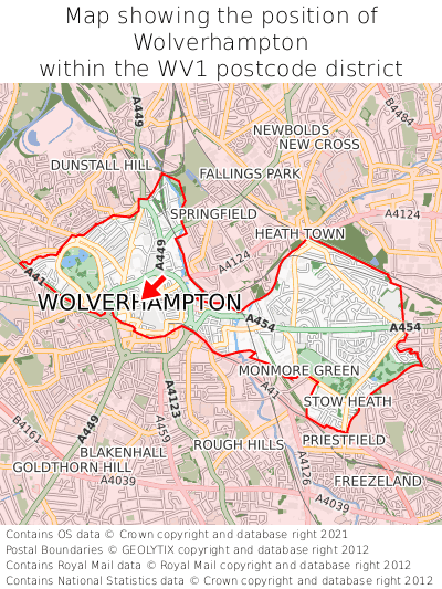 Map showing location of Wolverhampton within WV1