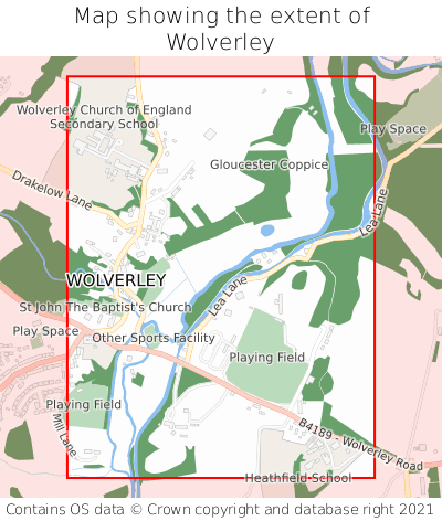 Map showing extent of Wolverley as bounding box