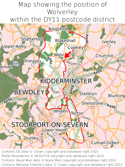 Map showing location of Wolverley within DY11