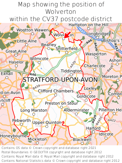 Map showing location of Wolverton within CV37