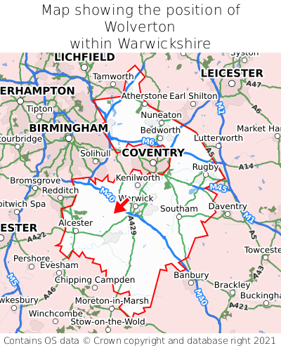 Map showing location of Wolverton within Warwickshire
