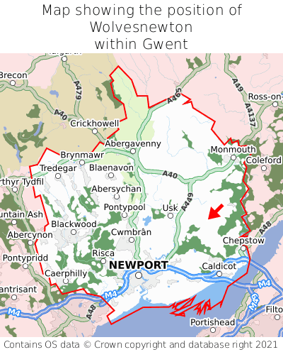 Map showing location of Wolvesnewton within Gwent