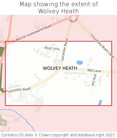 Map showing extent of Wolvey Heath as bounding box