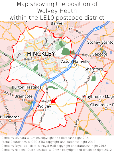 Map showing location of Wolvey Heath within LE10
