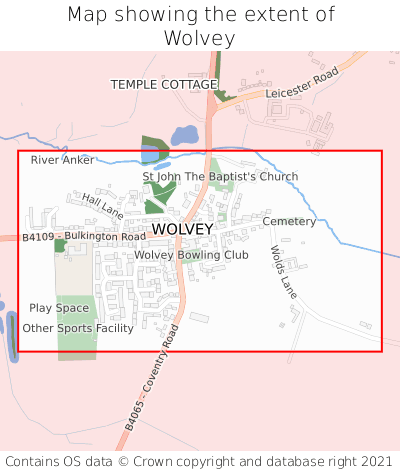 Map showing extent of Wolvey as bounding box