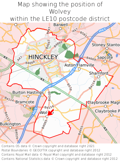 Map showing location of Wolvey within LE10