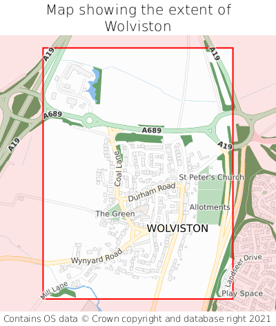 Map showing extent of Wolviston as bounding box