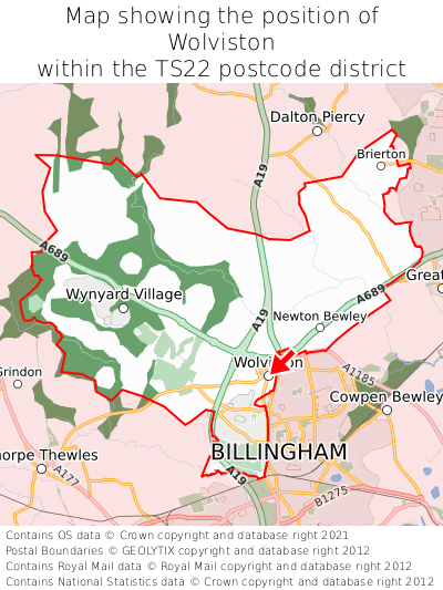 Map showing location of Wolviston within TS22