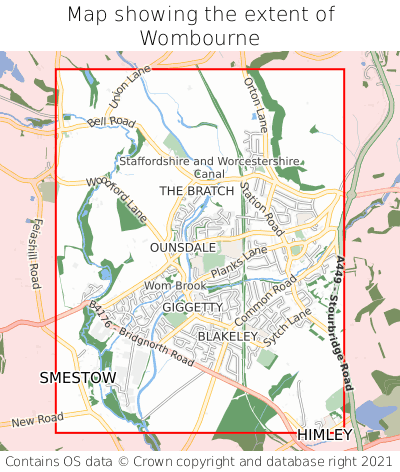 Map showing extent of Wombourne as bounding box