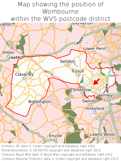 Map showing location of Wombourne within WV5
