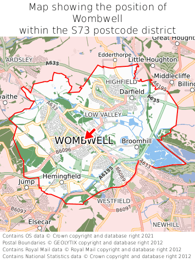 Map showing location of Wombwell within S73