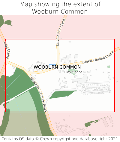 Map showing extent of Wooburn Common as bounding box