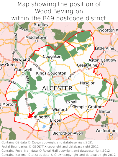 Map showing location of Wood Bevington within B49