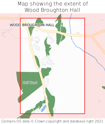 Map showing extent of Wood Broughton Hall as bounding box