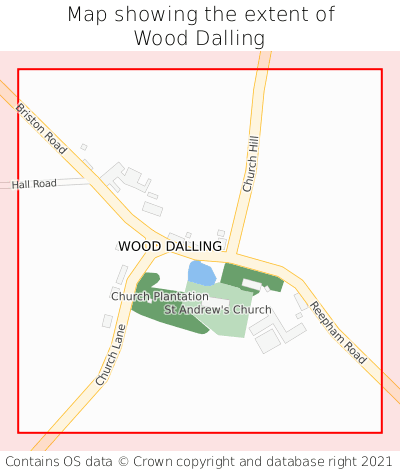 Map showing extent of Wood Dalling as bounding box