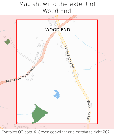 Map showing extent of Wood End as bounding box