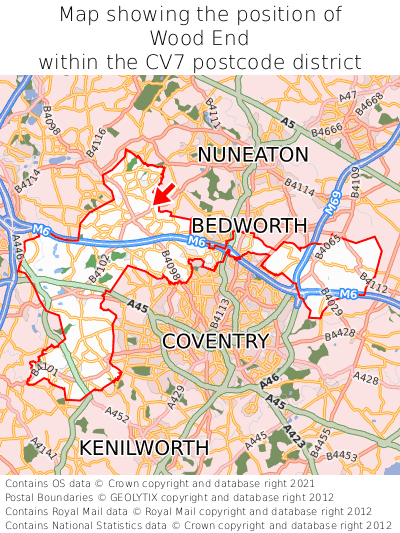 Map showing location of Wood End within CV7