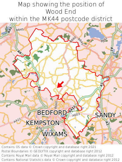 Map showing location of Wood End within MK44