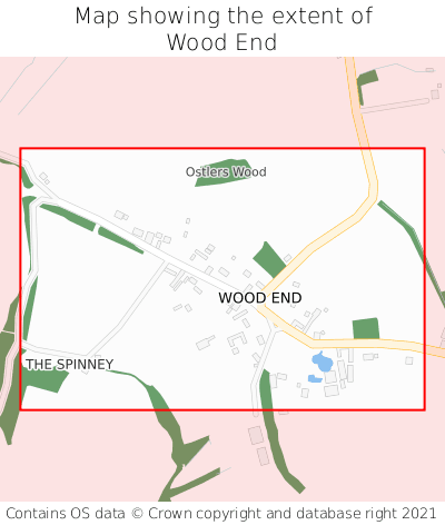 Map showing extent of Wood End as bounding box