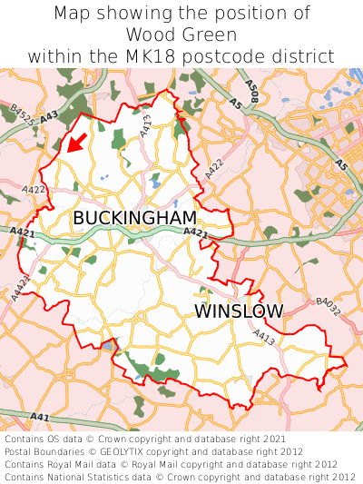 Map showing location of Wood Green within MK18