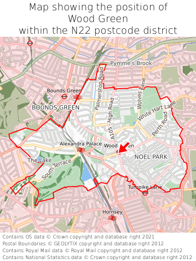 Map showing location of Wood Green within N22