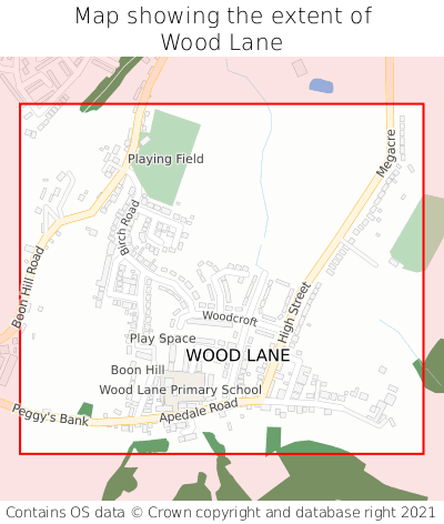 Map showing extent of Wood Lane as bounding box