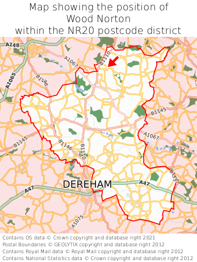 Map showing location of Wood Norton within NR20