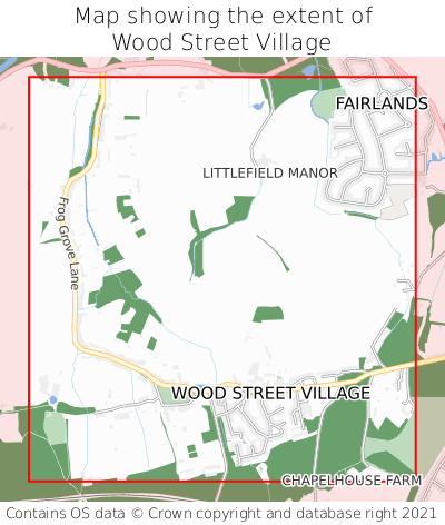 Map showing extent of Wood Street Village as bounding box