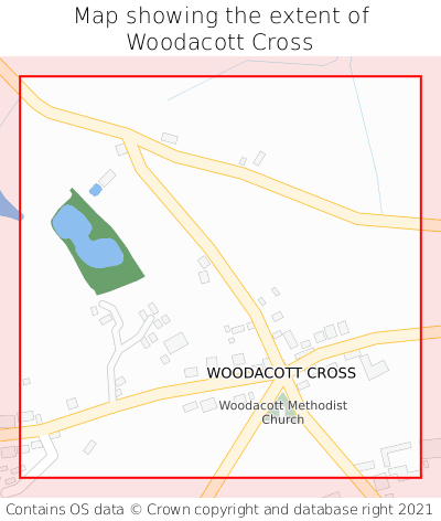 Map showing extent of Woodacott Cross as bounding box