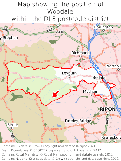 Map showing location of Woodale within DL8