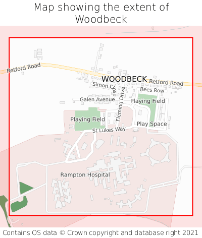 Map showing extent of Woodbeck as bounding box
