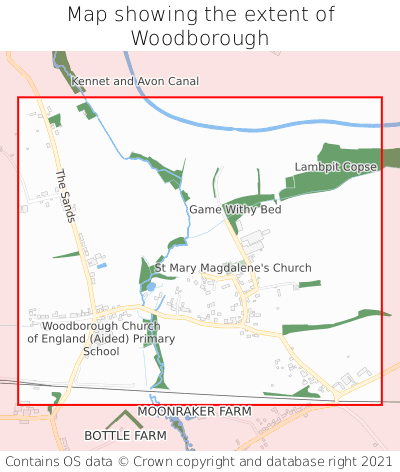 Map showing extent of Woodborough as bounding box