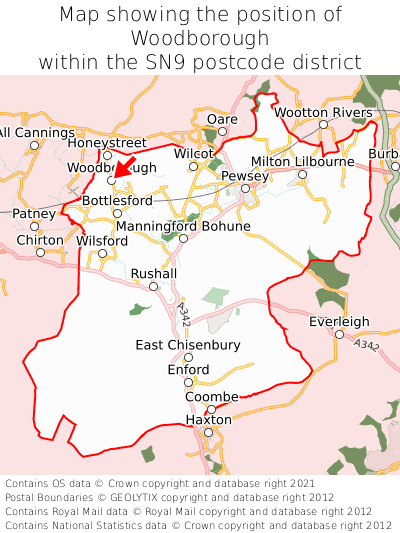 Map showing location of Woodborough within SN9