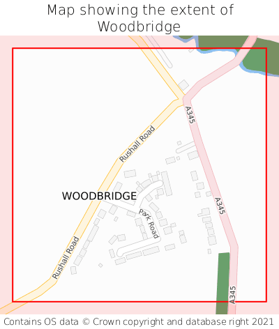Map showing extent of Woodbridge as bounding box