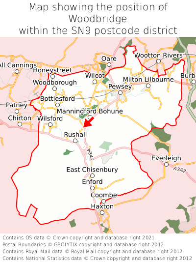 Map showing location of Woodbridge within SN9