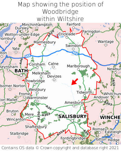 Map showing location of Woodbridge within Wiltshire