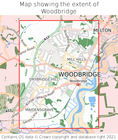 Map showing extent of Woodbridge as bounding box