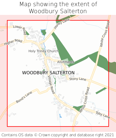 Map showing extent of Woodbury Salterton as bounding box