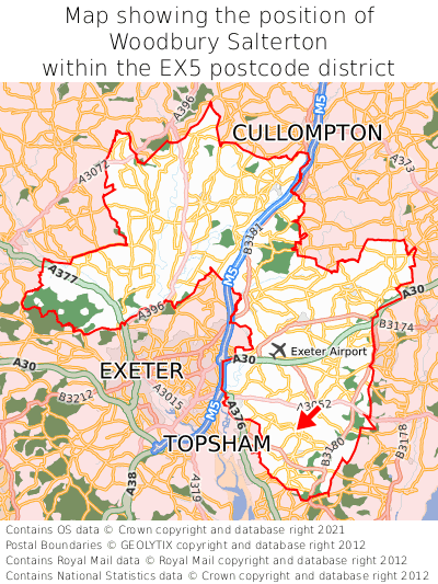 Map showing location of Woodbury Salterton within EX5